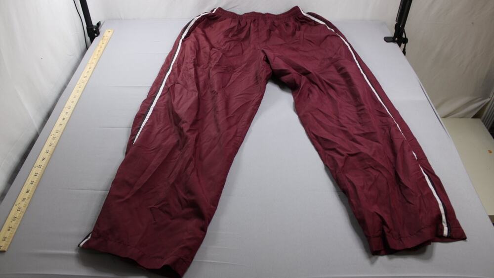 Athletic Works Track Pants Mens L Merlot Wine Side Stripe Lined Wind 36-38 Red